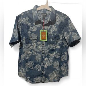 Size Large Houston White Men's Blue Floral Casual Button Down Shirt